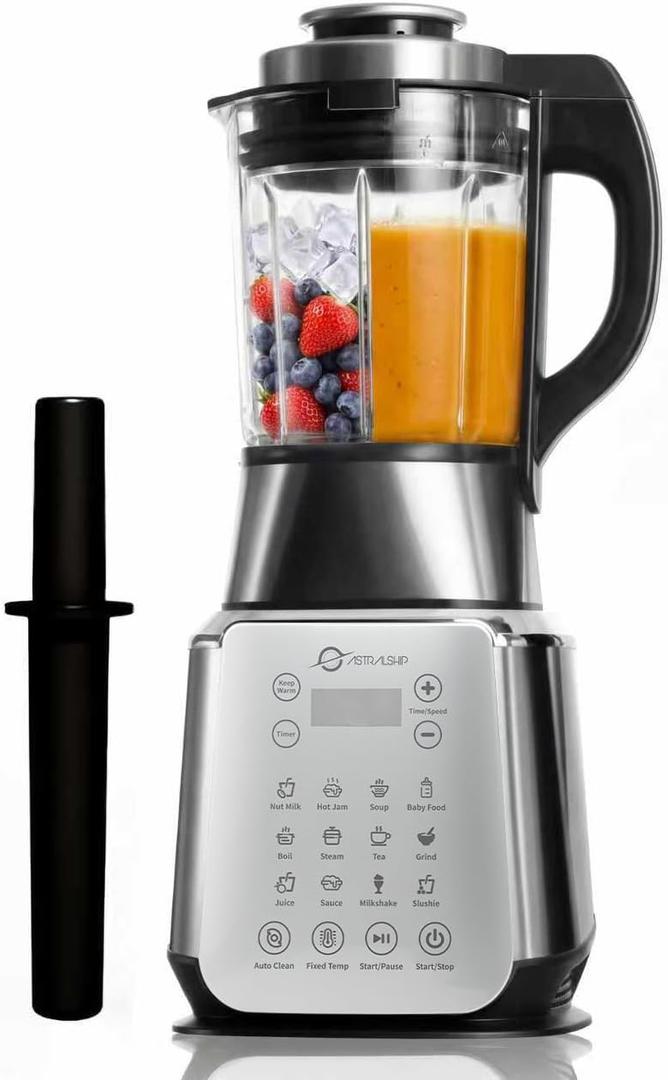 Glass Blenders for Kitchen Stainless Steel Professional Blender for Smoothies 1500W Motor, Nut Milk Maker Machine 9 Adjustable Speeds, 14 Preset Programs, BPA-Free Glass Jar blender, Soy Milk, Soups
