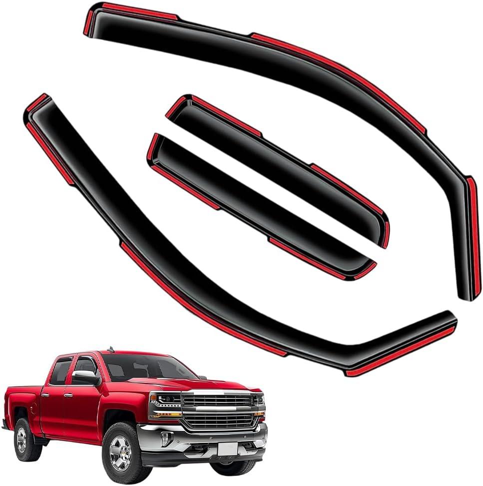 in-Channel Window Visors Rain Guards FIT Chevy Silverado/GMC Sierra 1500 2019-2025 Crew Cab (2019-2025)  4-Piece in-Channel Dark-Smoke Polycarbonate Vent Deflectors