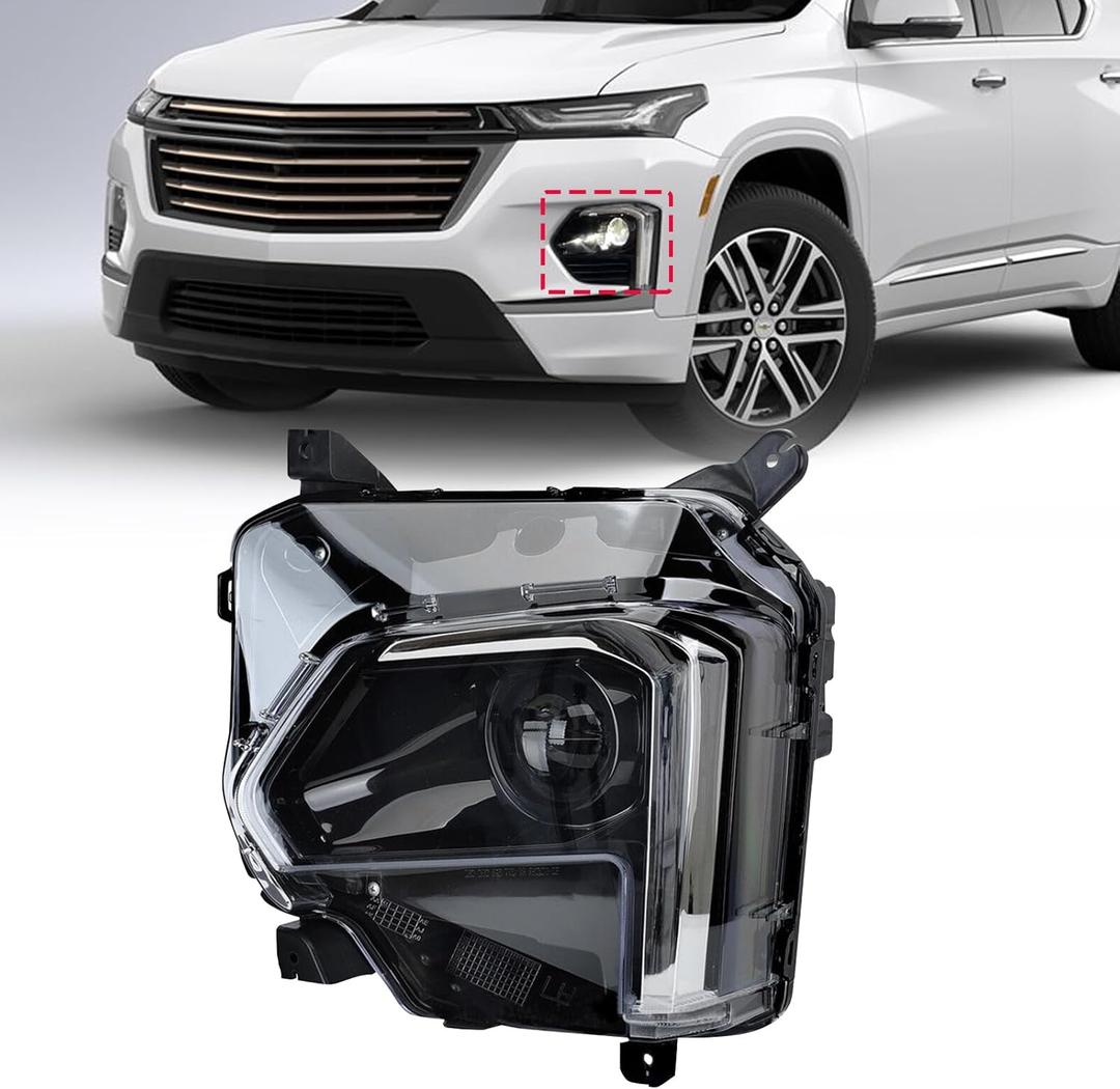 Left Driver Side Headlight Fog Lights Daytime Running Lights (DRL) Compatible with Chevy Traverse 2022-2024, OE# 85596373 GM2502525 (LH-Left Driver Side)
