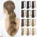 SOFEIYAN Curly Ponytail Extension 15 Inch Heat Resistant Synthetic Natural Wavy Hairpiece Wrap Around Pony Tail Hair Extensions for White Black Women Hair Piece, Brown Mixed Blonde