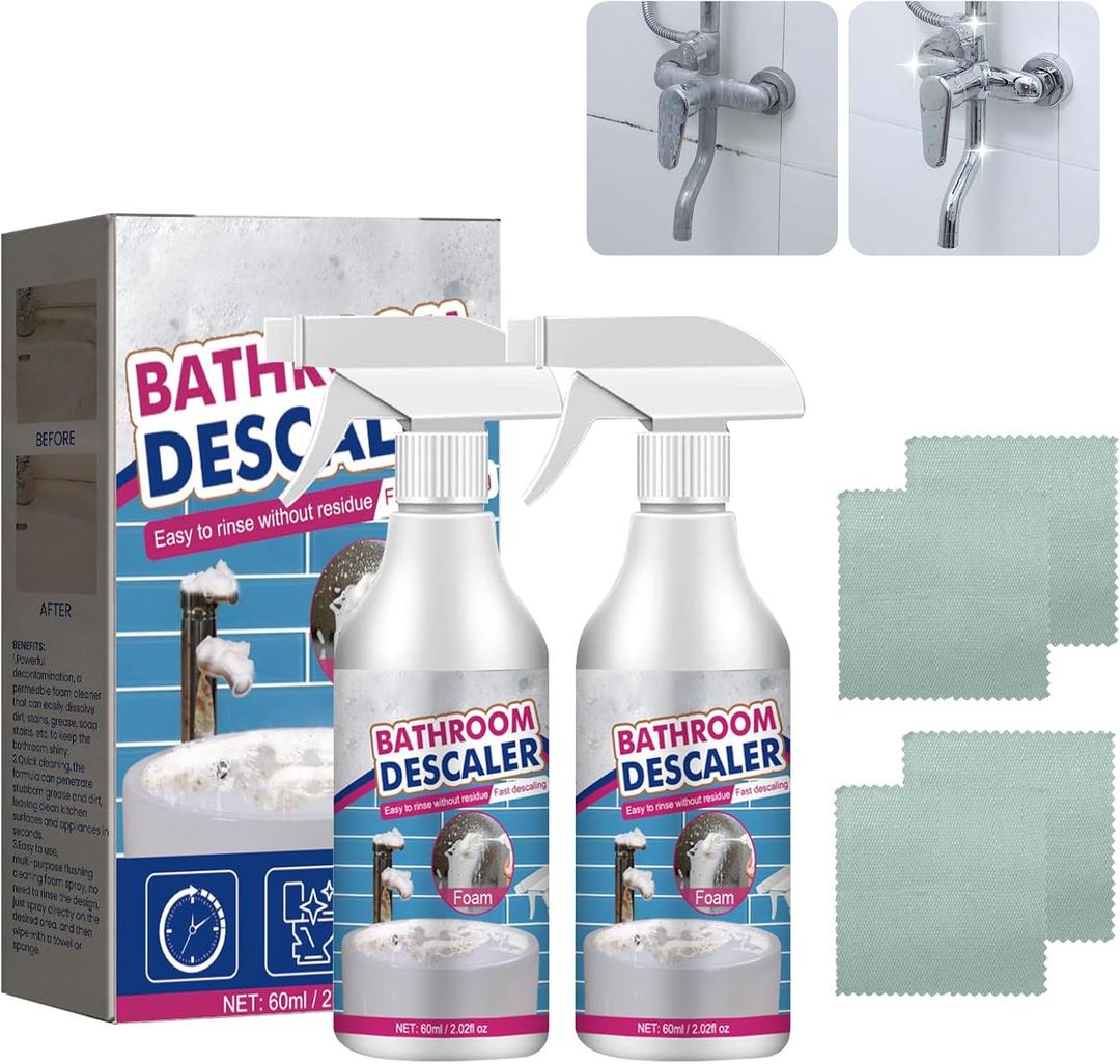 Bathroom Descaler Spray, 2 PCS Stubborn Stains Cleaner, Bathroom Foam Cleaner Spray, Bubble Cleaner Foam Spray, All Purpose Rinse Cleaning Foam for Bathroom
