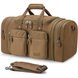 Gonex Canvas Duffle Bag for Travel, Expandable Water Resistant 50L Carry on Duffel Overnight Weekender Gym Bag with Wet Dry Separation Pocket & Suitcase Handle Sleeve,Coffee