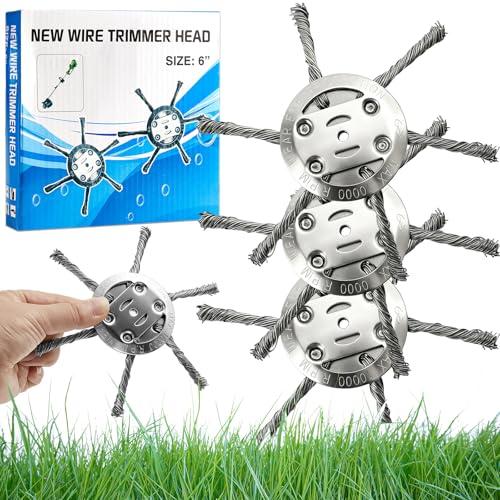 2026 New Upgrade 6 Inches Steel Wire Grass Trimmer Head Universal Steel Wire Weed Eater Head String Trimmer Replacement Brush Blade for Electric Battery Powered Cordless String Cutter (3Pc 6 Blades)