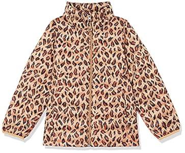Amazon Essentials Girls' Big Light-Weight Water-Resistant Packable Mock Puffer Jackets, Leopard, Large