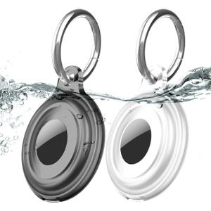 2 Pack IPX8 Waterproof Compatible with AirTag Keychain Holder Case, Lightweight, Anti-Scratch, Easy Installation, Soft Full-Body Shockproof for Luggage, Key Ring, Dog Collar, Belt Key Clip (Black/Clear)