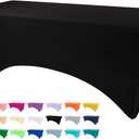 BDDC 4ft Table Cover Fitted, Black Spandex Table Covers, Washable and Wrinkle Resistant Stretch Tablecloths Rectangle for Events, Wedding, Banquets, Parties
