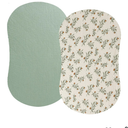 Muslin Bassinet Sheet Compatible with Halo Bassinest Swivel Flex Glide Premiere & Luxe Series Sleeper 2 Pack Cotton Stylish Boho Fitted Bassinet Sheets Super Soft for Baby Roman Green & Botanical Leaf