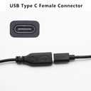 USB C Power Pigtail Cable 1.6FT 24AWG 5V 3A USB Type-C Female Plug to 2 Pin Bare Wire Open End Power Pigtail Cord DIY, Black (50CM,6 Pcs), 0.5m
