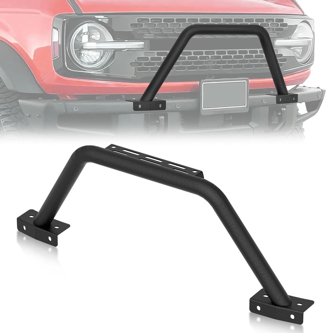 Bull Bar with Light Bracket Grille Brush Guard Compatible with 2021 2022 2023 2024 Ford Bronco (ONLY fit Modular Steel Front Bumper), Off Road Push Bar Front Bumper Rack Rock (2/4 Door, Black)