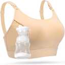 Momcozy Hands Free Pumping Bra, Adjustable Breast-Pumps Holding and Nursing Bra, Pumping & Nursing Bra in One (Beige, L)