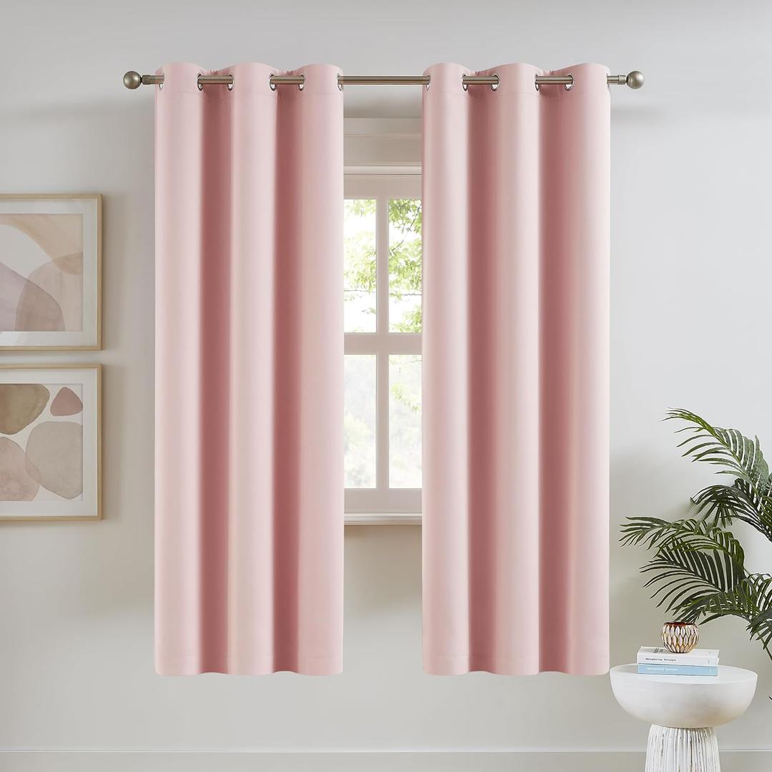 DUALIFE Baby Pink Curtains Blackout 72 Inch Length - Room Darkening Curtain for Nursery Thermal Insulated Grommet Panel Pair 34 x 72 Inches Long, 2 Panels (34"W x 72"L (Pack of 2))