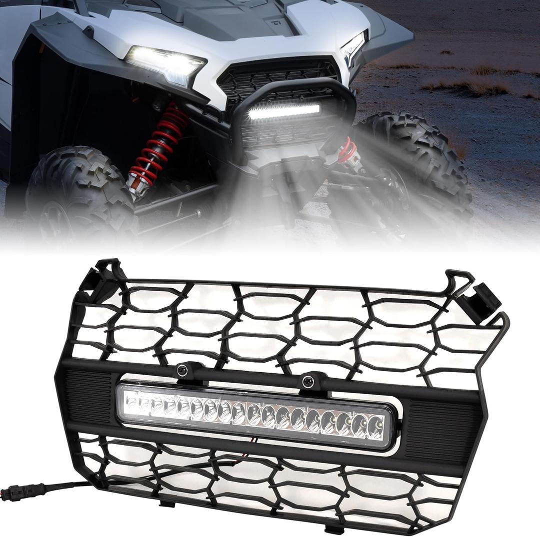 SAUTVS Front Mesh Grill with Spotlight for 2024+ Polaris RZR XP 1000, Waterproof Black Mesh Grille with LED Accent Light Bar for Polaris RZR XP 1000/XP 4 1000 2024+ Accessories