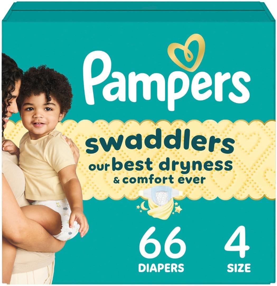 Pampers Swaddlers Diapers, Size 4 (15-34 lbs), 66 Count, Absorbent, Keeps Baby Dry and Comfortable, Skin Safe Disposable Baby Diaper 