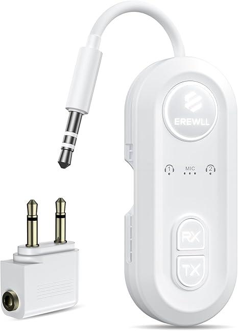 Upgraded Bluetooth 5.4 Transmitter Receiver, Airplane Bluetooth Adapter with Qualcomm aptX Adaptive, Supports 2 AirPods/Headphones, Wireless Audio Transmitter for TV, Travel, Car & Gym, Cable Storage