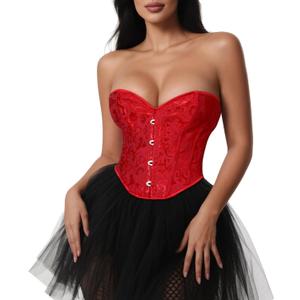 VONMELLI Bustier Corset Top Lace Up Overbust Shapewear Lingerie Cosplay Costume (Medium, Red)
