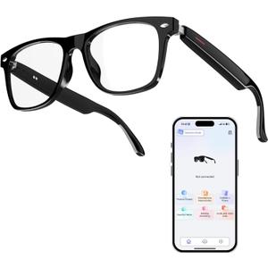 WGP Smart Glasses with AI Translation, Support 110+ Languages, Blue Light Blocking Glasses, Voice Recorder with App, Open Ear Headphones, Bluetooth Audio Glasses for Woman&Man(Black)