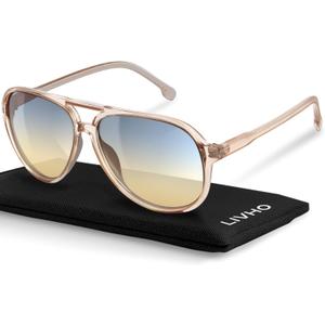livho Trendy Polarized Aviator Sunglasses Women Men, Retro Sun Glasses for Women Men 2025, Oversized UV Protection Shades (Clear Brown/Green Gradient Brown)