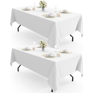 Pureegg Polyester Tablecloth 60" x 102" Reusable Washable 2 Pack White | Durable, Rectangle, for Outdoor Party, Picnic, Wedding, Banquet, Birthday