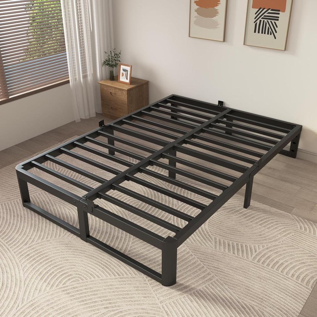 ZTH Full Size Bed Frame 12 Inch, Metal Full Bed Frame No Box Spring Needed, Heavy Duty Steel Support, Storage Space, Headboard Compatible, Easy Assembly, Noiseless, Rounded Legs, Black