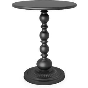 Metal Small End Table,Vintage Matte Black Round Side Table Nightstand for Bedside or Sofa,Small Accent Pedestal Table for Living Room Corners Bedroom Patio and bar (Matte Black)