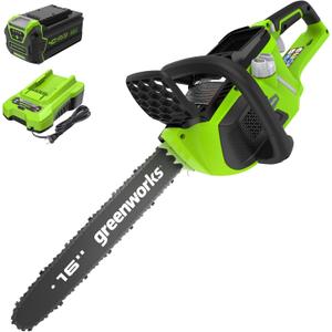 Greenworks 40V 16" Brushless Cordless Chainsaw, 4.0Ah Battery and Charger Included