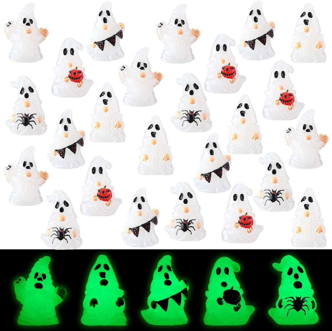 80 Pcs Halloween Glow in Dark Ghost Luminous Mini Resin Ghost Figurines Bulk to Hide Halloween Miniature Figurines Decorations for Landscape Patio Garden Yard Party Village Crafts