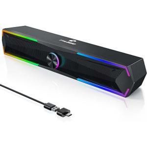 Tylubio Computer Speakers for PC Desktop, Flowing LED Under-Monitor Soundbar with Clear Stereo Sound, Bluetooth & USB 2-in-1 Audio Input, PC Speaker for Monitor Laptop, Black