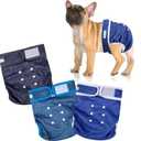 wegreeco Frenchie Dog Diapers Female No Tail Hole,Washable Pet French Puppy Bulldog Diapers Female for Period Heat,Reusable Doggy Doggie Dog Diapers Jeans Medium