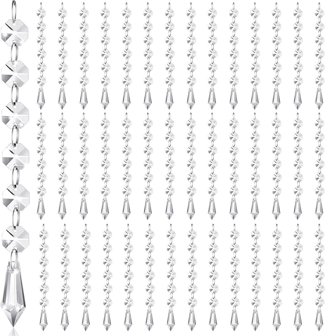 Nuenen 100 Pcs Acrylic Hanging Crystals for Centerpieces Chandelier Clear Crystal Garland Strands Ornament Acrylic Clear Beads Prisms Pendant for Christmas Tree Window Home Decoration(Icicle)