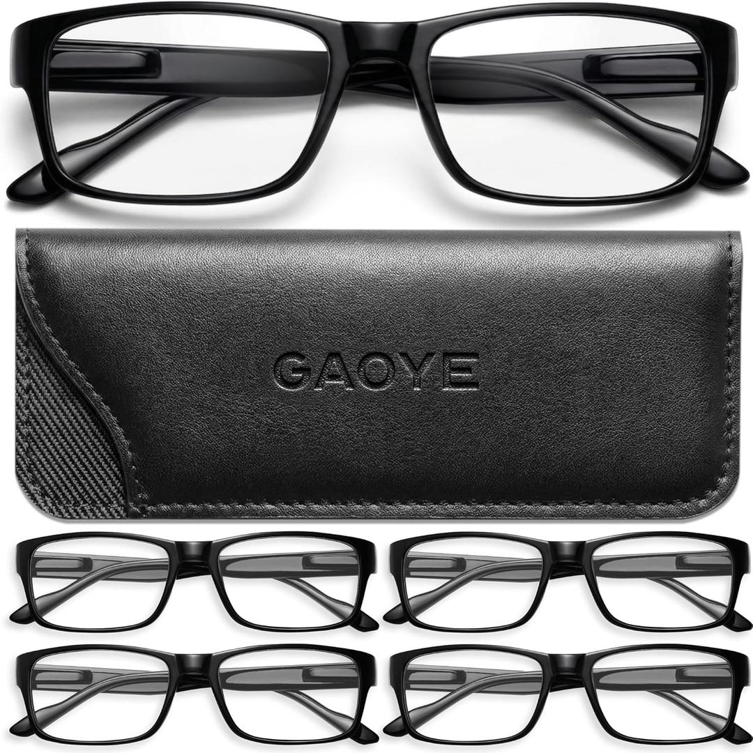 Gaoye Reading Glasses Blue Light Blocking, Readers for Women Men Anti Glare Filter Lightweight Spring Hinge Eyeglasses (5-pack Light Black with Case, 1.25)