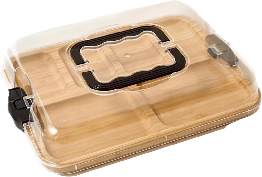 Charcuterie Board with Lid Bamboo Charcuterie Boards with Clear Lid & Handles 6 Compartments Serving Tray for Kitchen Food Snack.