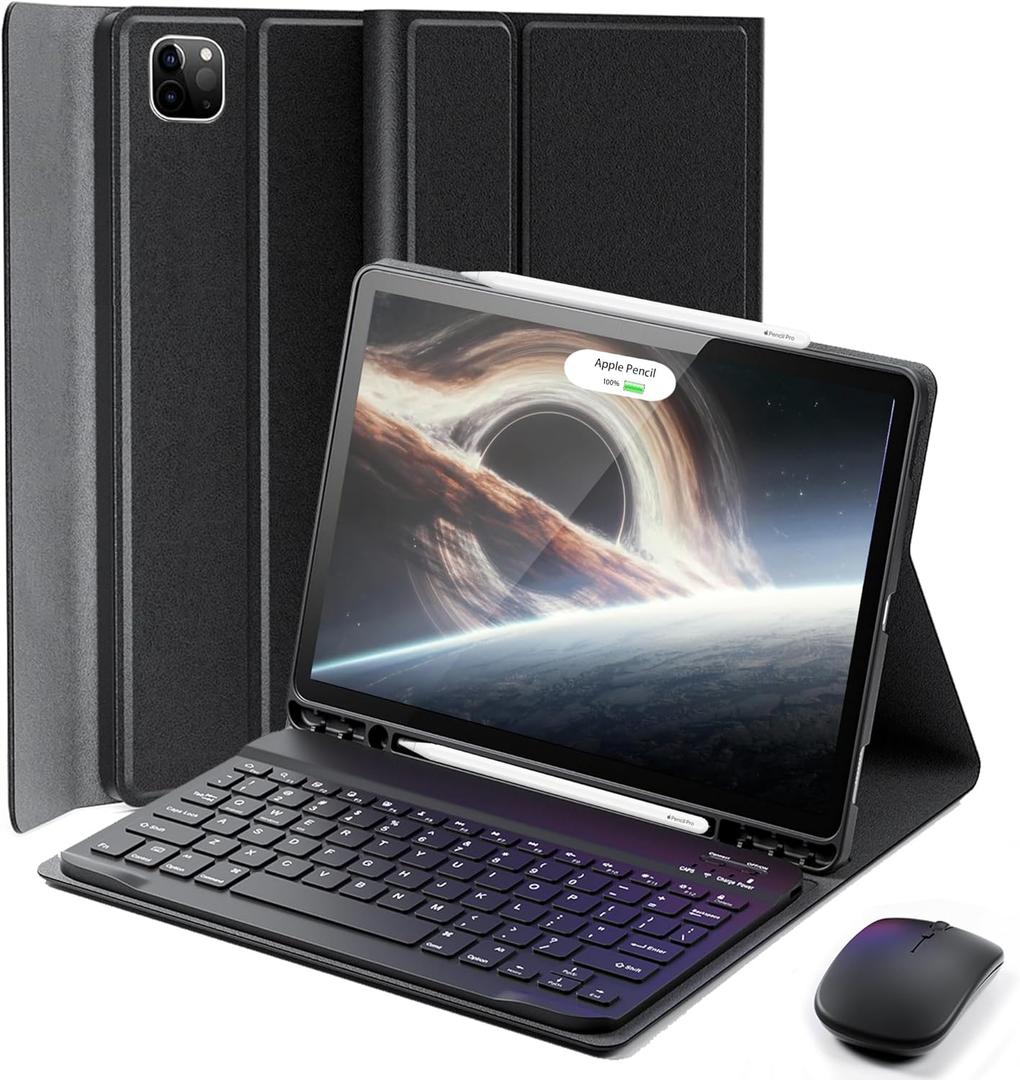 Keyboard Case for iPad Pro 13 (M4 2024) - 13 inch with Mouse and Detachable Keyboard, Slim Case with S Pen Holder, Auto Sleep/Wake-Black