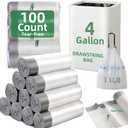 100 Counts 4 Gallon Trash Bag Drawstring Small Trash Bags, Thick Pre-separated Garbage Bags, Trash Bin Liners, Suitable for bathroom, kitchen, bedroom, office (White)