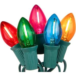 Multicolor C7 Christmas Lights, 25Ft C7 LED Outdoor String Lights with 27 Clear Multicolor Bulbs, Hanging Halloween Decorative for Indoor Outdoor Holiday Party Backyard Garden, Green Wire
