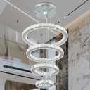 LED Chandeliers, Modern Crystal Chandelier Dining Room Living Room LED Ceiling Pendant Light 4 Rings Adjustable Stainless Steel Contemporary Chandeliers (4r Cool White)