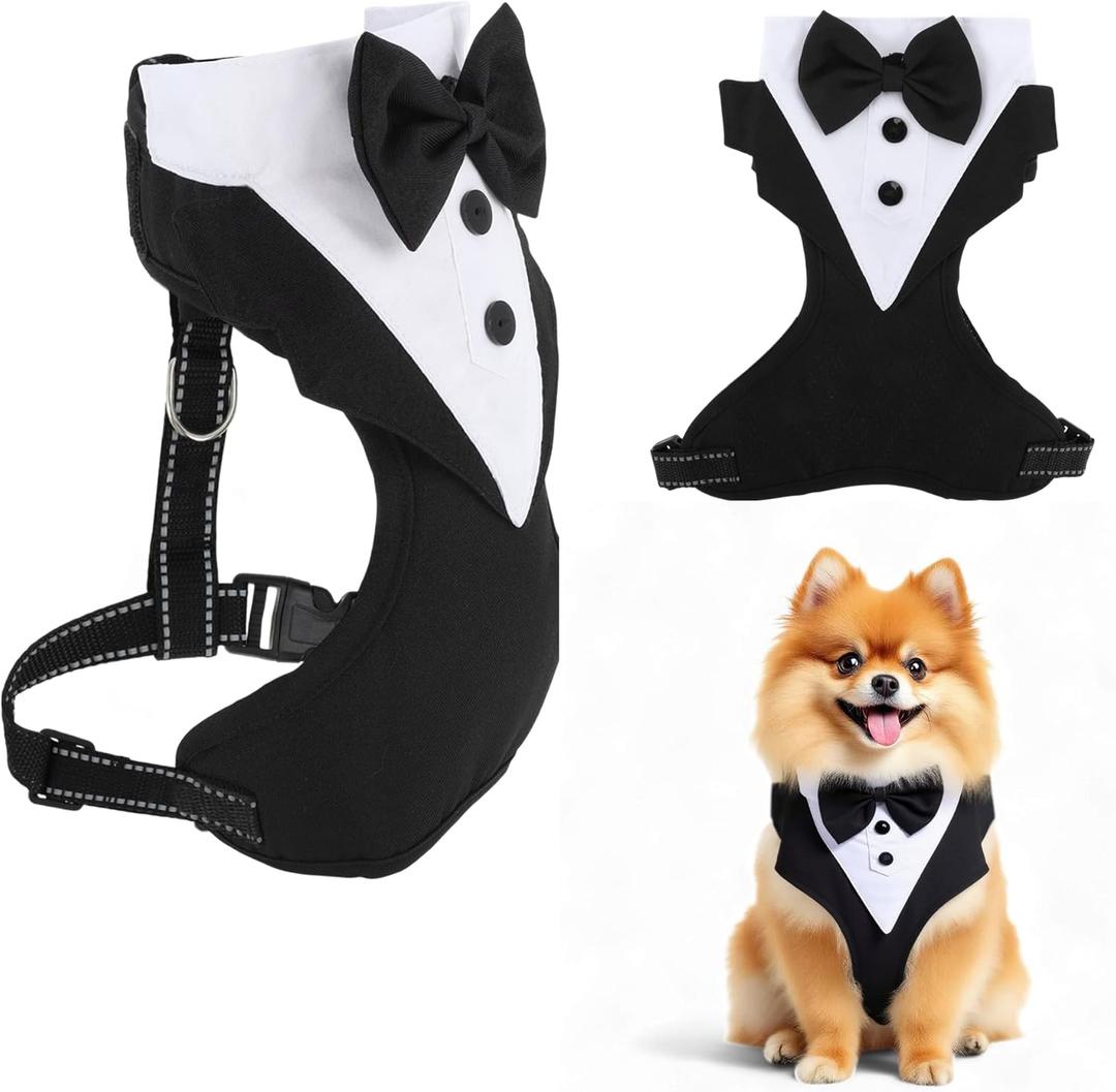 Dog Tuxedo for Wedding, Pet Tuxedo Suit with Bow Tie, Pet Costumes for Small Dogs, Formal Party Attire for Halloween Christmas, Small, Black White
