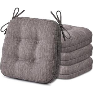 Shinnwa Kitchen Chair Cushions Set of 4, Dual-Layer Memory Foam Dining Chair Cushions, Patented Design Seat Pads with Ties, 16.5 x 16.5 x 3.5in, 4 Pack, Light Brown (4 Count (Pack of 1))