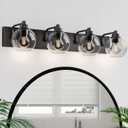 Bathroom Light Fixtures-Matte Black Vanity Lights for Bathroom, Modern Black Vanity Lights 4-Light Bathrooms Lighting Fixtures Over Mirror with Clear Glass Shade
