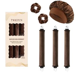 Heatless Curls Overnight Hair Curlers - 3 Pcs No-Heat Curling Rod to Sleep In and Shower Cap,Velvet Hair Rollers with Satin Wrap