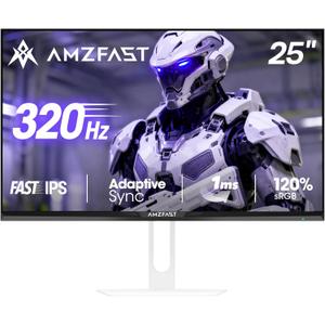 Amzfast 25 Inch White Gaming Monitor 320Hz/300Hz/240Hz, FHD 1080P 1ms Fast IPS Monitor, (DP Cable) TV Rheinland Eye Care | AI Crosshair, Night Vision Function