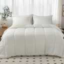 KASENTEX Crinkle Comforter Set Queen Size, Fluffy Lightweight 3-Piece Bed Set, Soft Warm Down Alternative Duvet Insert, Breathable Muslin Comforter, Machine Washable, All-Season, White