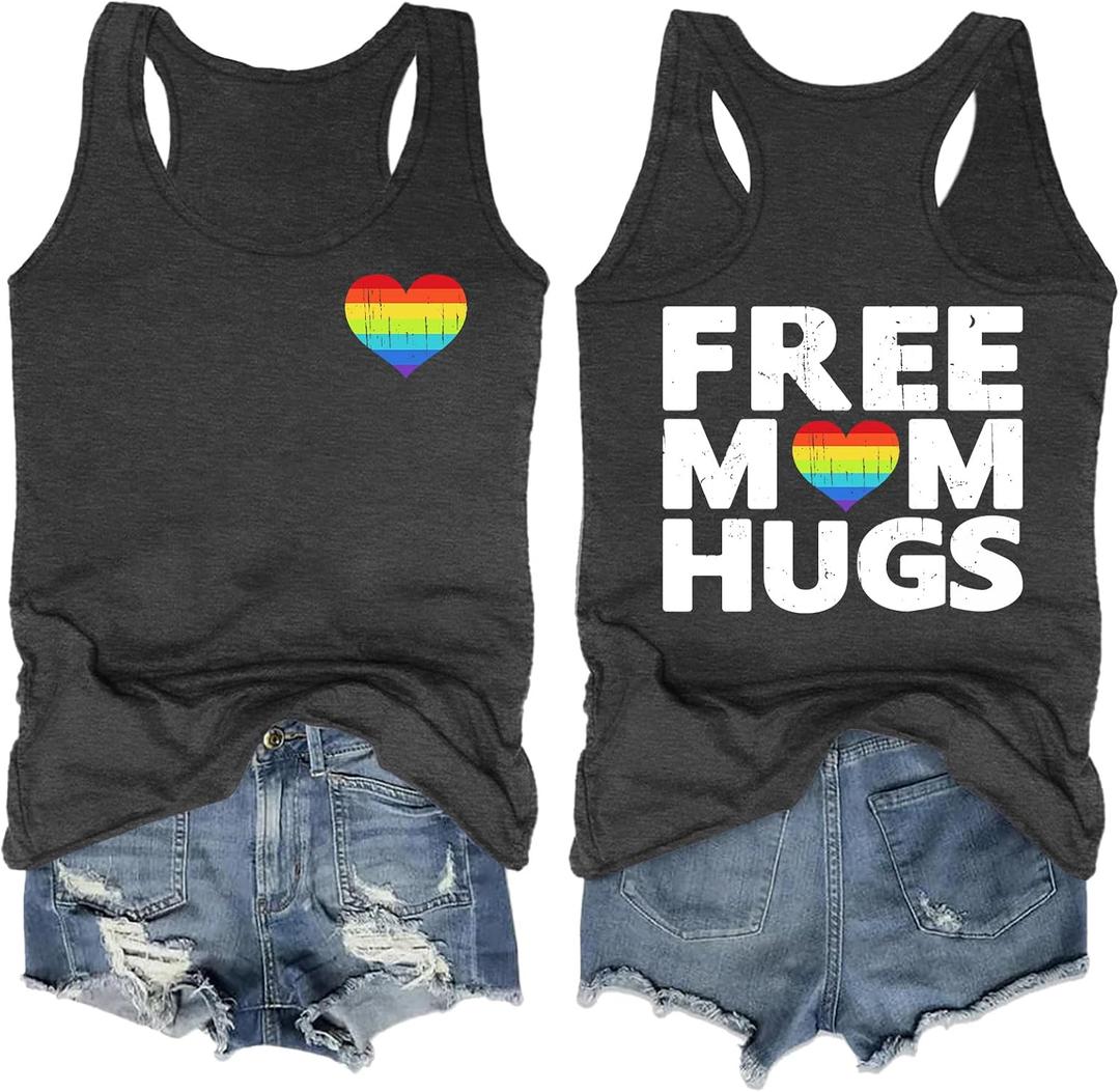 Ithalt Pride Tank Top for Women LGBT Rainbow Flag Shirt Love Heart Graphic Tee Lesbian Gay Pride Sleeveless Vest M