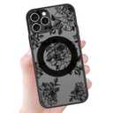 Zrutru Black Flower Magnetic Case for iPhone 16 Pro Compatible with MagSafe, Floral Anti-Fall Shockproof Protective Phone Case - Aesthetic Cute Black Flower Design for Women Girls