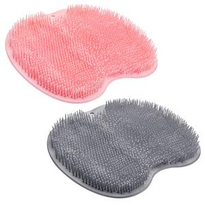 2PACK Shower Foot Scrubber Mat Back Washer Back Exfoliating Bath Wash Pad Wall Mounted Slip Suction Cups Foot Scrubber for Use in Shower Cups Foot Cleaner for Men and Women (Pink&gray)
