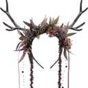 MOSTORY Flower Reindeer Headband for Women - Floral Antler Headpiece Woodland Deer Horns Hairband for Renaissance Cosplay (Brown)