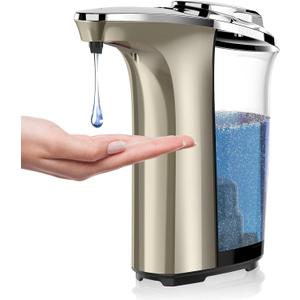 Automatic Soap Dispenser, Touchless Dish soap Dispenser 17oz/500ml with Upgraded Infrared Sensor, 5 Adjustable Soap Dispensing Levels, Liquid Hand soap Dispenser for Bathroom & Kitchen (Champagne Gold)