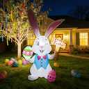5FT Easter Inflatables Outdoor DecorationsInflatable Bunny with Easter Eggs, Blow-up Yard Decor for Indoor/Outdoor Garden Lawn & Holiday Party (Rabbit Raise The Sign)
