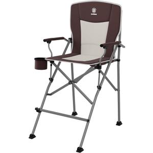 EVER ADVANCED Tall Camping Folding Chair 31", Portable Directors Chair, Bar Height Camping Chair with Carry Bag and Footrest, Armrest, Heavy Duty Supports 300 Lbs Red