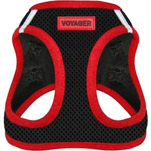 Best Pet Supplies - All Weather Mesh/Plush, Reflective, No Pull Harness for Small, Medium Dogs, Cats - Secure with Hook & Loop Fastener, Buckle, Double D-Rings - Black/Red Trim, S