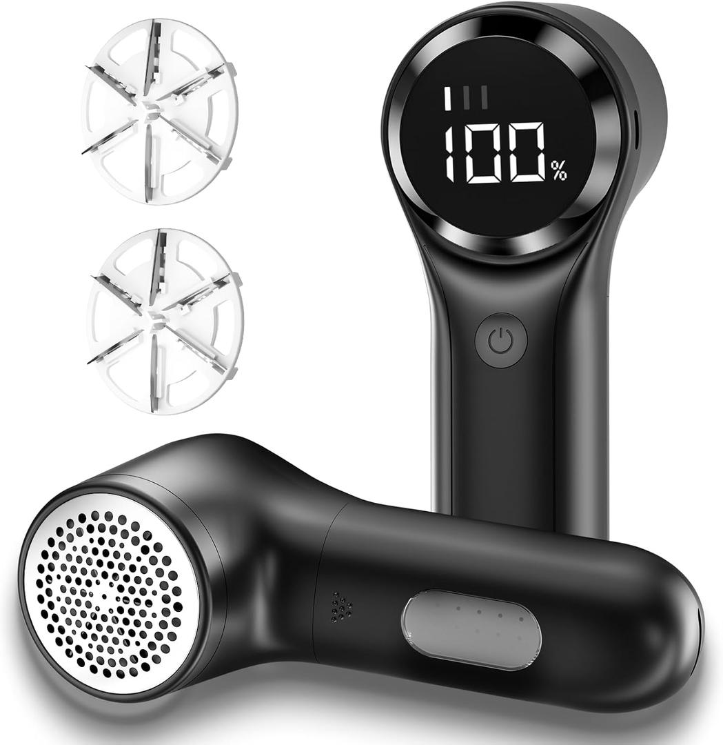 Fabric Shaver, Electric Lint Remover, Rechargeable Lint Shaver, Household Essentials for Clothes, Upholstery, Furniture, Sweater Defuzzer to Remove Pilling, Battery Operated, Black